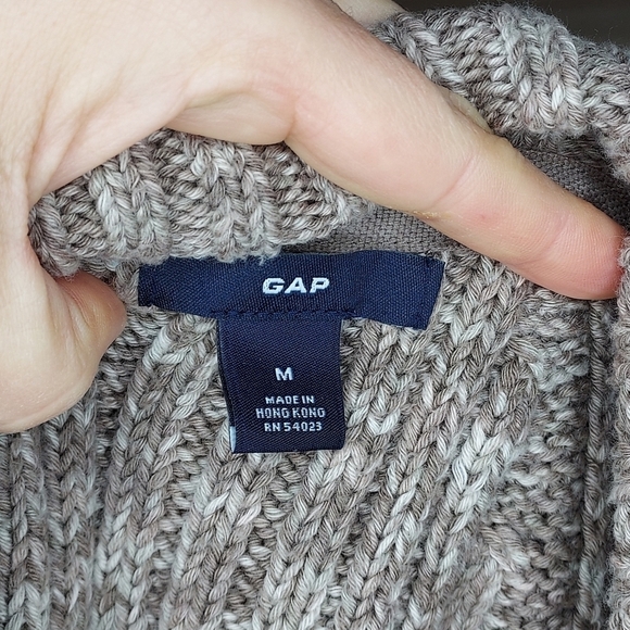 GAP cardigan sweater collared cable knit button front marled brown khaki tan M - Picture 5 of 8